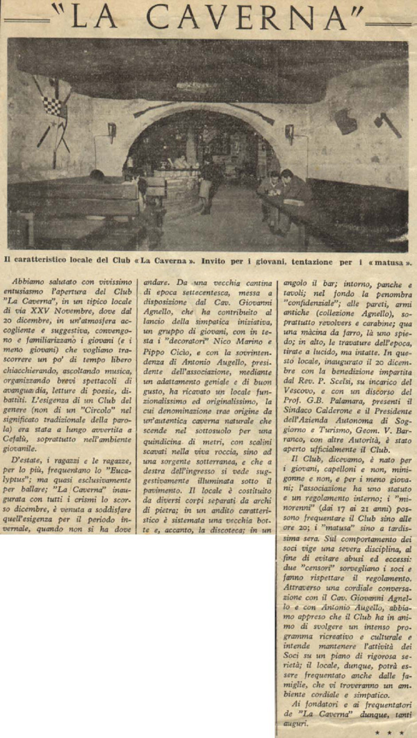Anonimo, 'La Caverna', Corriere delle Madonie, gennaio 1968